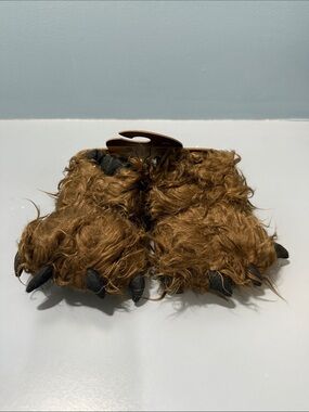 Lazy One Brown Furry Big Foot Paw Slippers - Kids XS